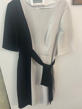Maggy London Black and White Long Sleeve Colorblock Dress